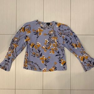 Who What Wear Floral/Striped Top with Statement Sleeve